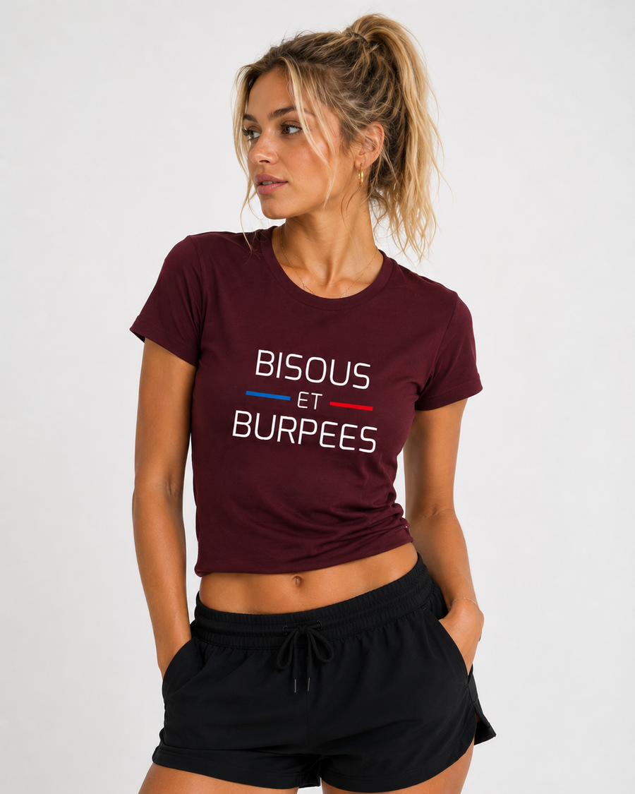 T-shirt femme cross training Bisous Et Burpees – coloris Bordeaux – Le Snatch Français