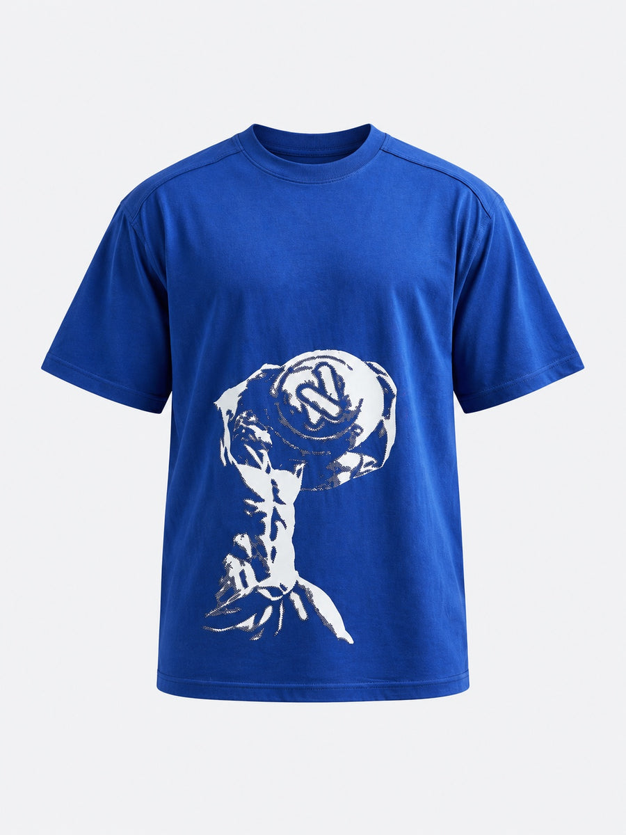 T-Shirt Oversize Homme Cross Training – Atlas — Bleu Royal — maquette sur fond gris clair