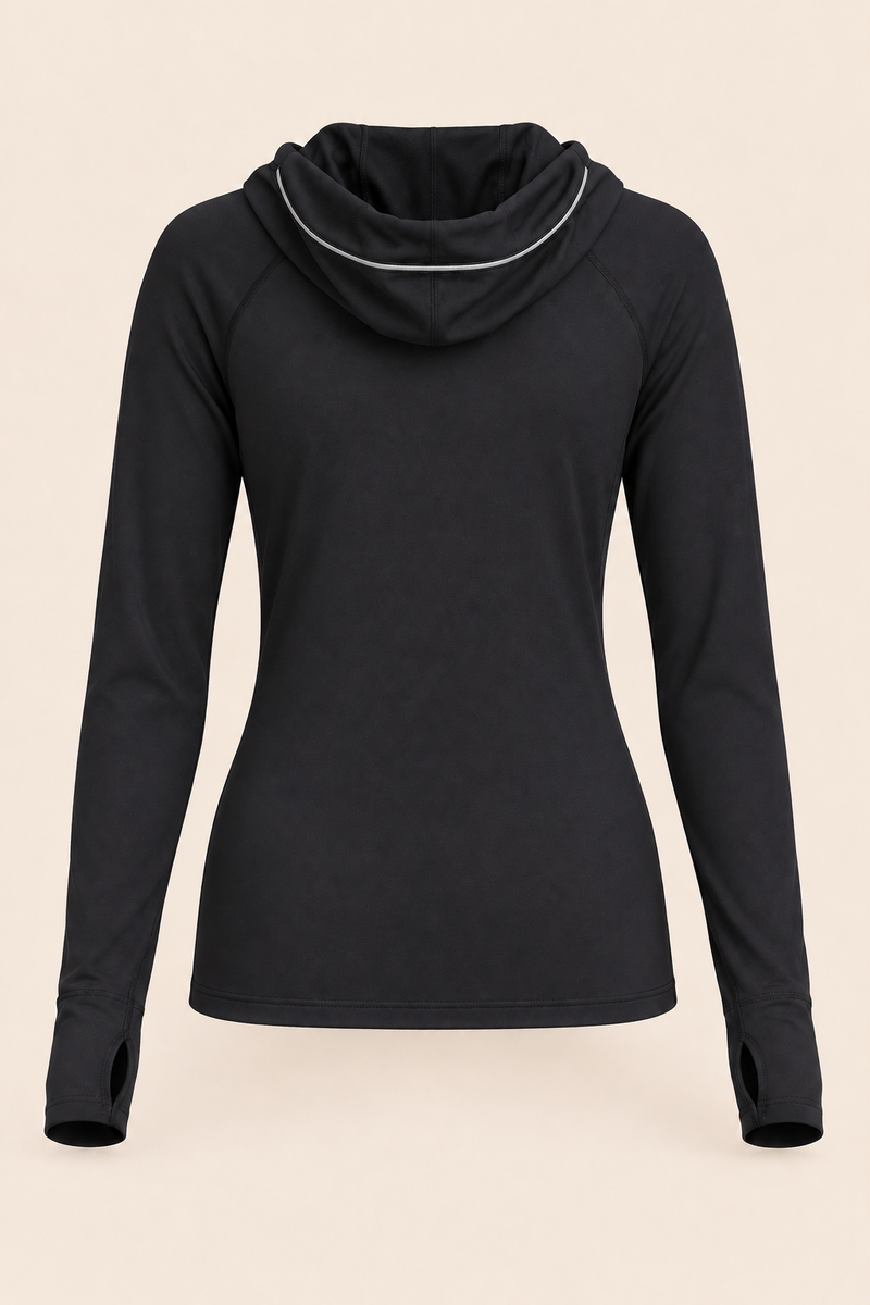 Haut de sport femme à capuche et col montant – Cadence LSF Noir