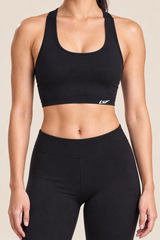 Crop top allure LSF noir — vue rapprochée du haut et du logo