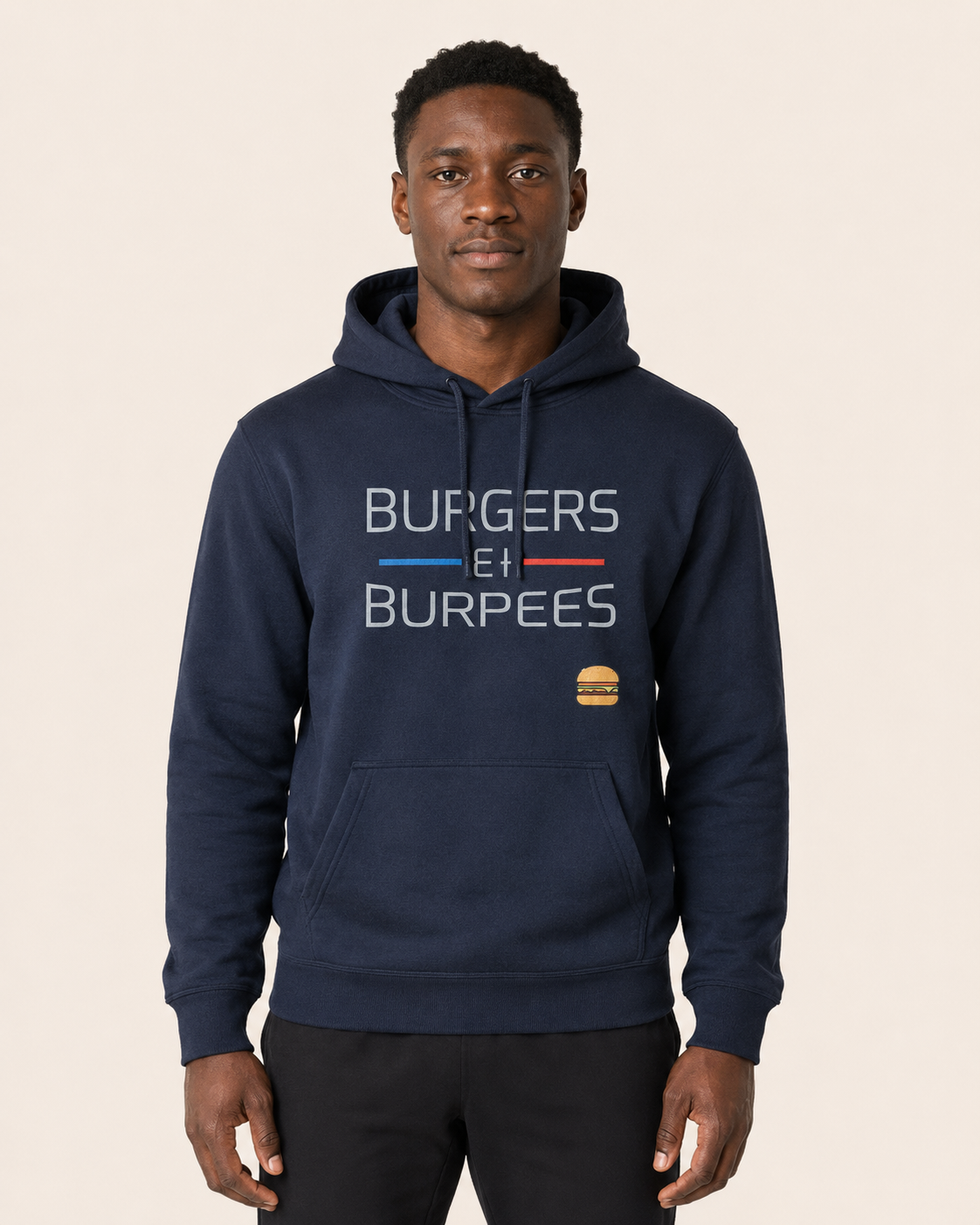 Sweat Homme Cross Training – Burgers Et Burpees Coton Bio — visuel produit 5 – coloris Navy – Le Snatch Français