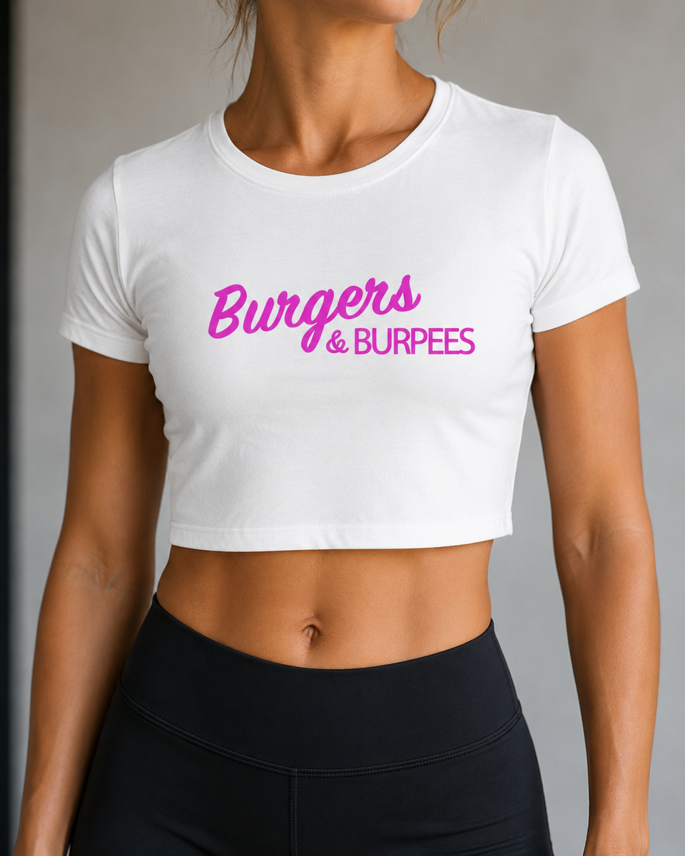 Crop Top Femme Cross Training – Burgers & Burpees Coton Bio