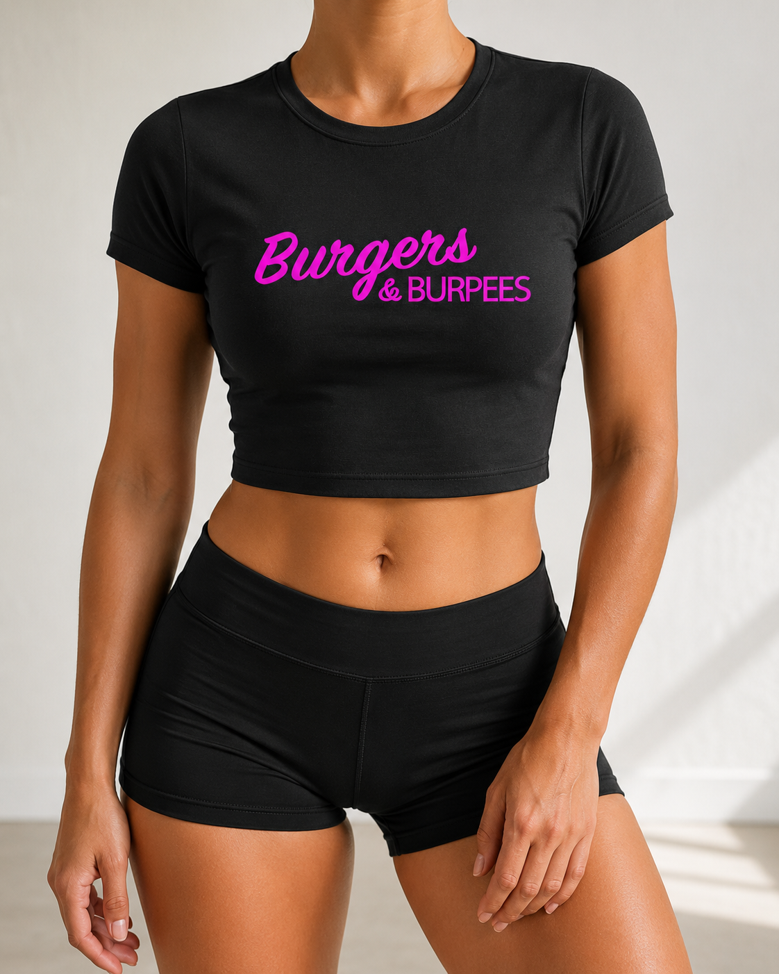 Crop Top Femme Cross Training – Burgers & Burpees Coton Bio