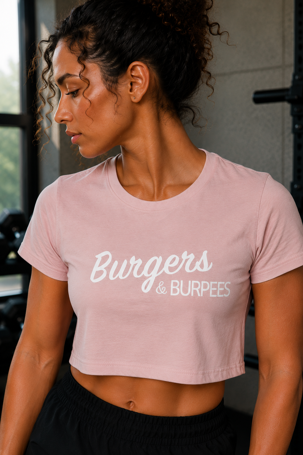 Crop top femme cross training Burgers & Burpees – image 9 – Le Snatch Français