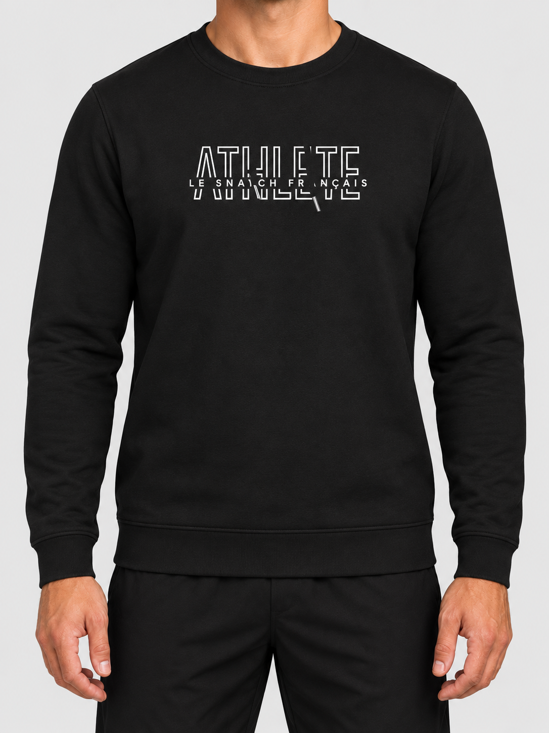 Sweat col rond unisexe Athlete LSF — focus porte — maquette illustrative
