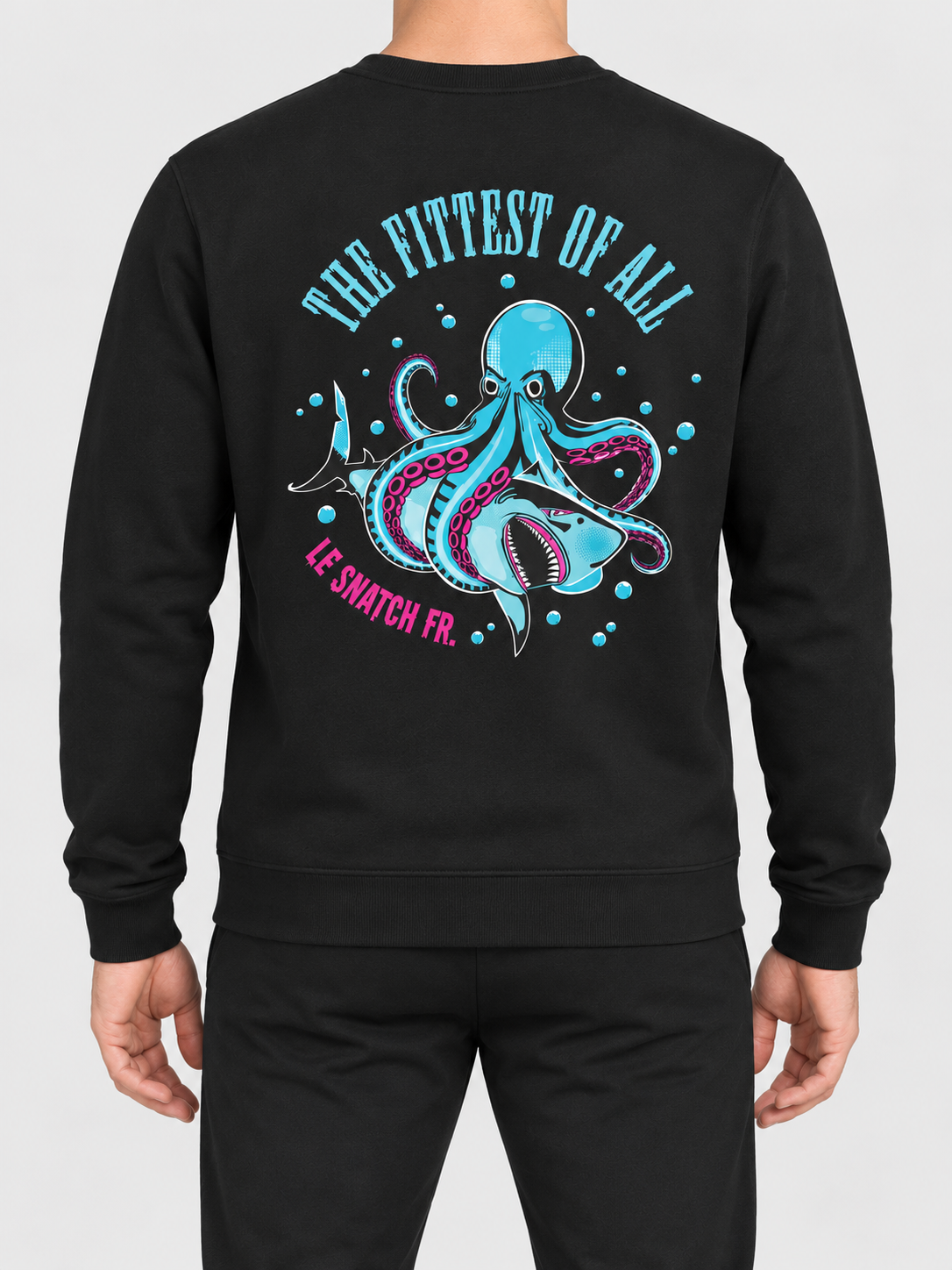 Sweat col rond unisexe The Fittest — porte dos — maquette illustrative