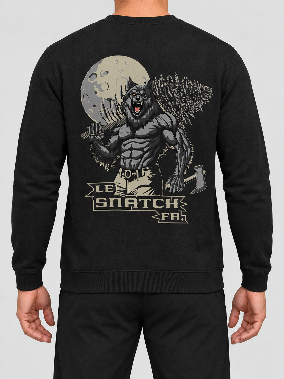 Sweat col rond unisexe Midnight — porte dos — maquette illustrative