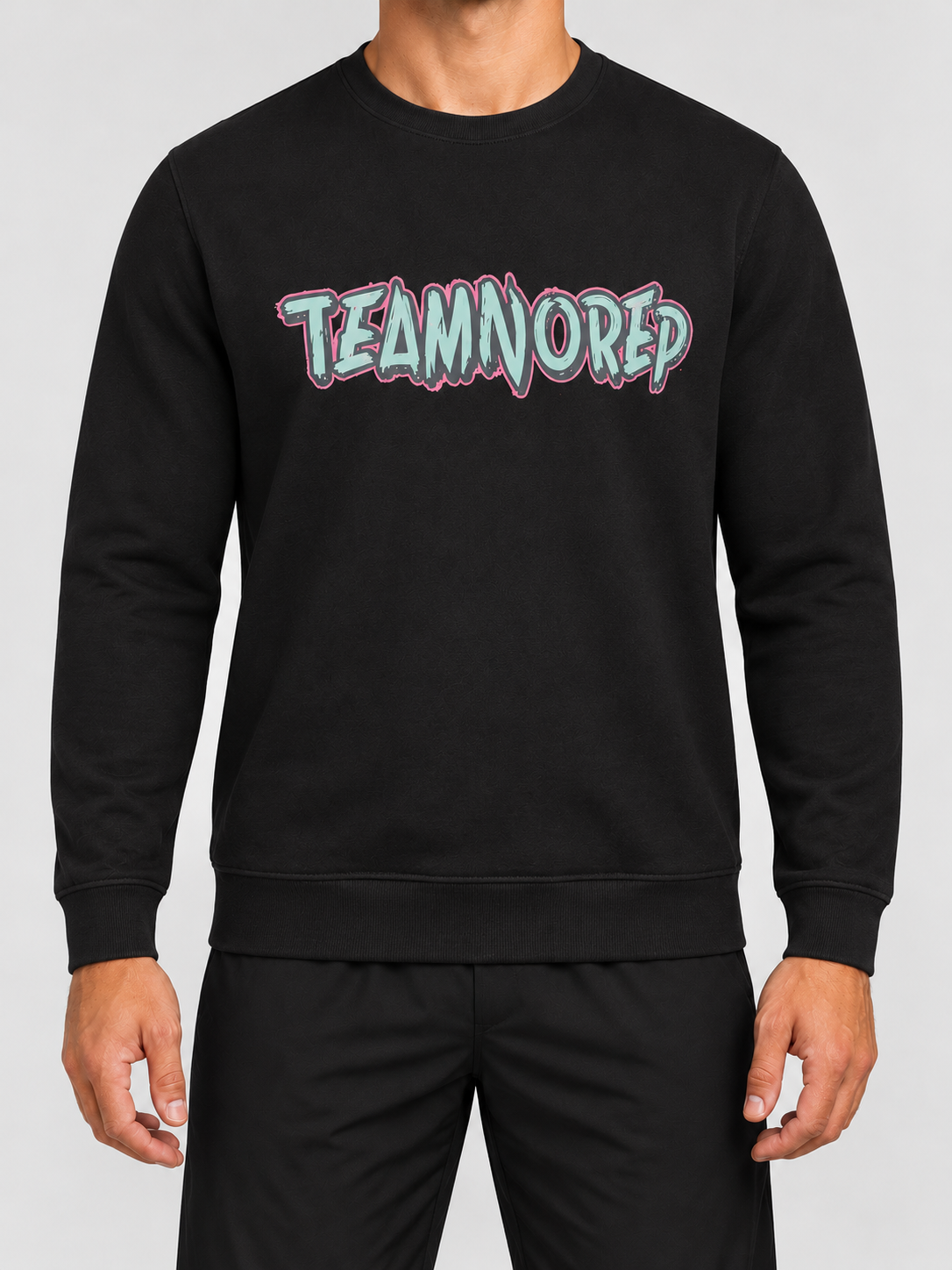 Sweat col rond unisexe Team No Rep — porte face — maquette illustrative