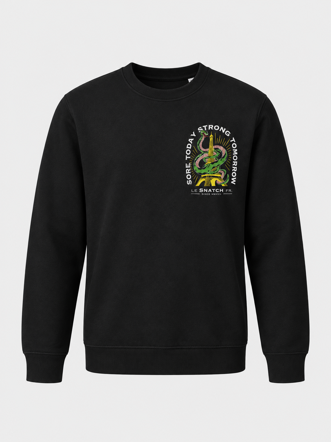 Sweat col rond unisexe Strong Tomorrow — maquette face — maquette illustrative