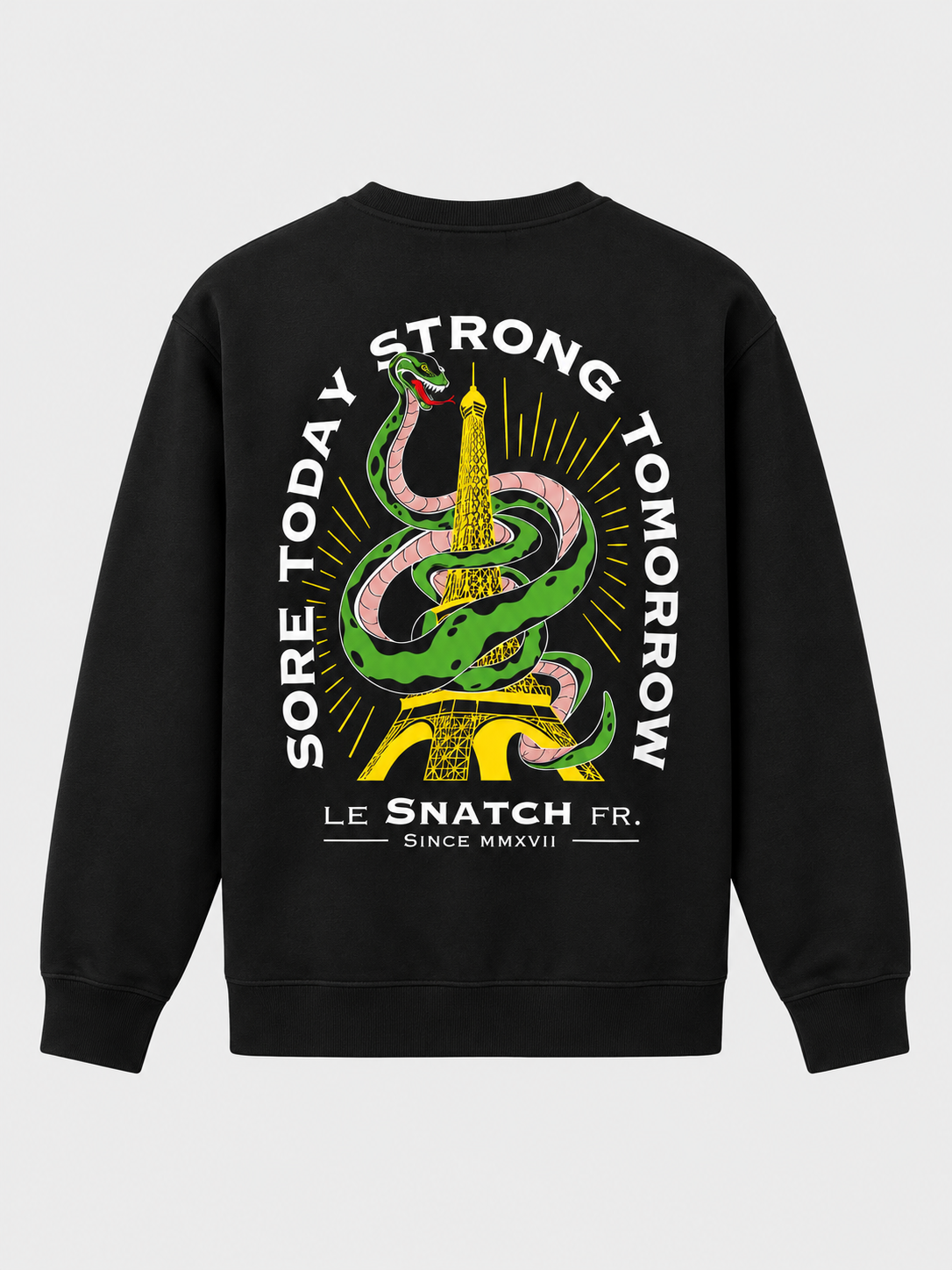 Sweat col rond unisexe Strong Tomorrow — maquette dos — maquette illustrative