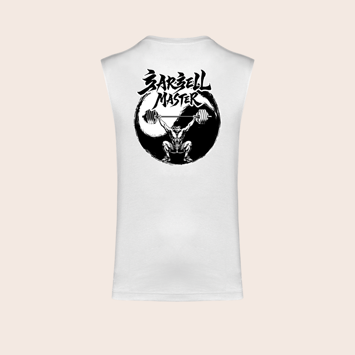 Débardeur barbell-master blanc, dos — Kariban K3022IC, fond beige, logo original – coloris Blanc