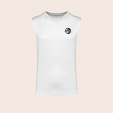 Débardeur barbell-master blanc, face — Kariban K3022IC, fond beige, logo original – coloris Blanc