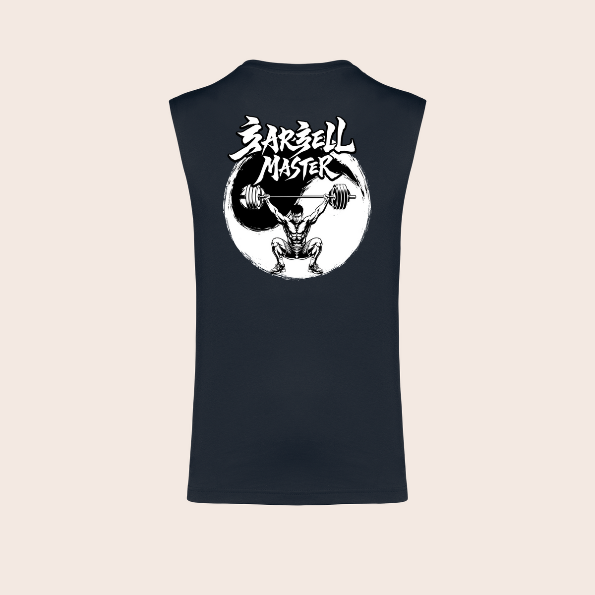 Débardeur barbell-master navy, dos — Kariban K3022IC, fond beige, logo original – coloris Navy
