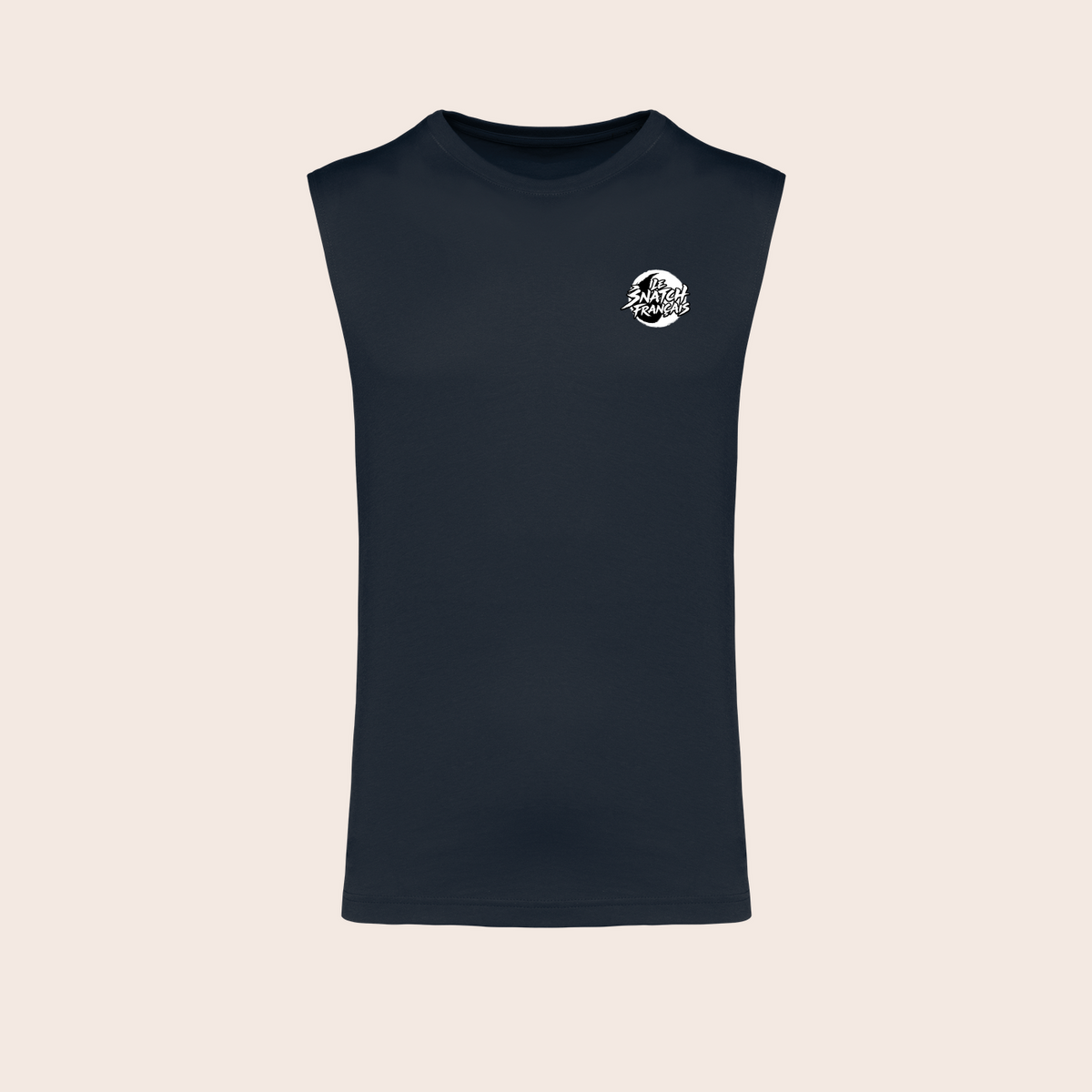 Débardeur barbell-master navy, face — Kariban K3022IC, fond beige, logo original – coloris Navy