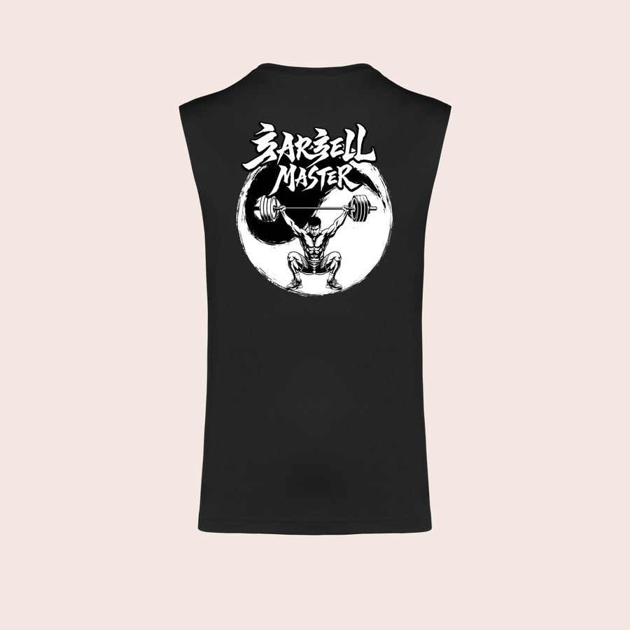 Débardeur barbell-master noir, dos — Kariban K3022IC, fond beige, logo original – coloris Noir