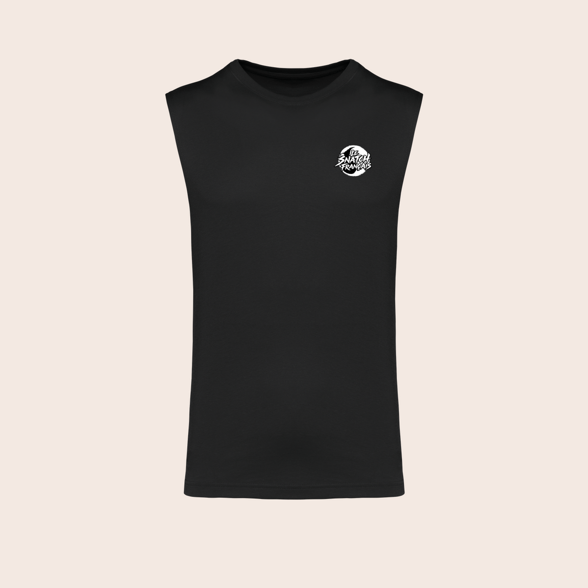 Débardeur barbell-master noir, face — Kariban K3022IC, fond beige, logo original – coloris Noir