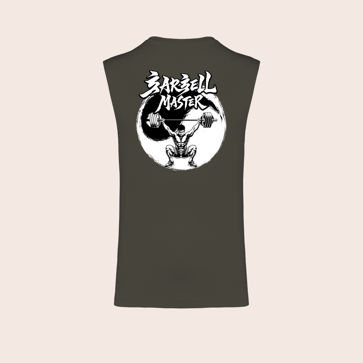 Débardeur barbell-master olive, dos — Kariban K3022IC, fond beige, logo original – coloris Olive