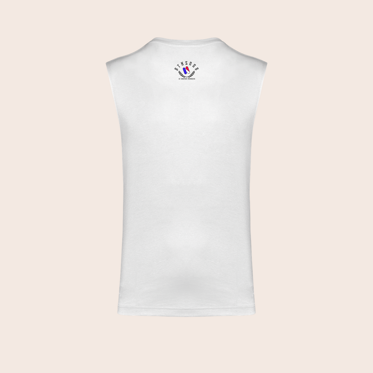Débardeur sthenos blanc, dos — Kariban K3022IC, fond beige, logo original – coloris Blanc