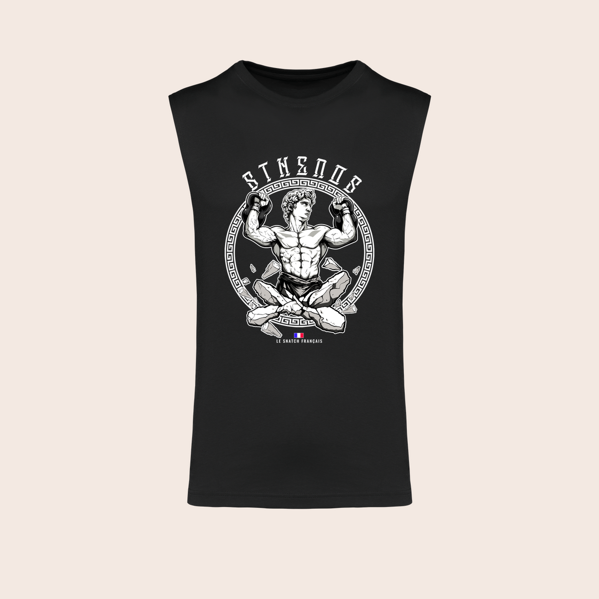 Débardeur sthenos noir, face — Kariban K3022IC, fond beige, logo original – coloris Noir
