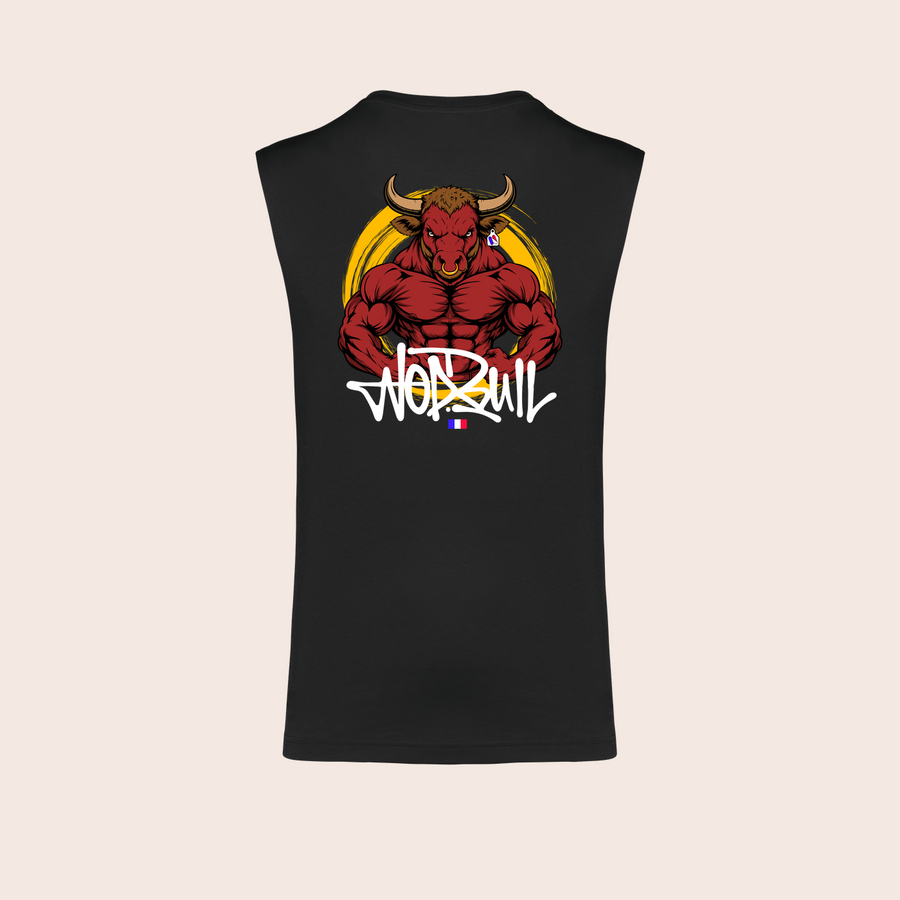 Débardeur wod-bull noir, dos — Kariban K3022IC, fond beige, logo original – coloris Noir