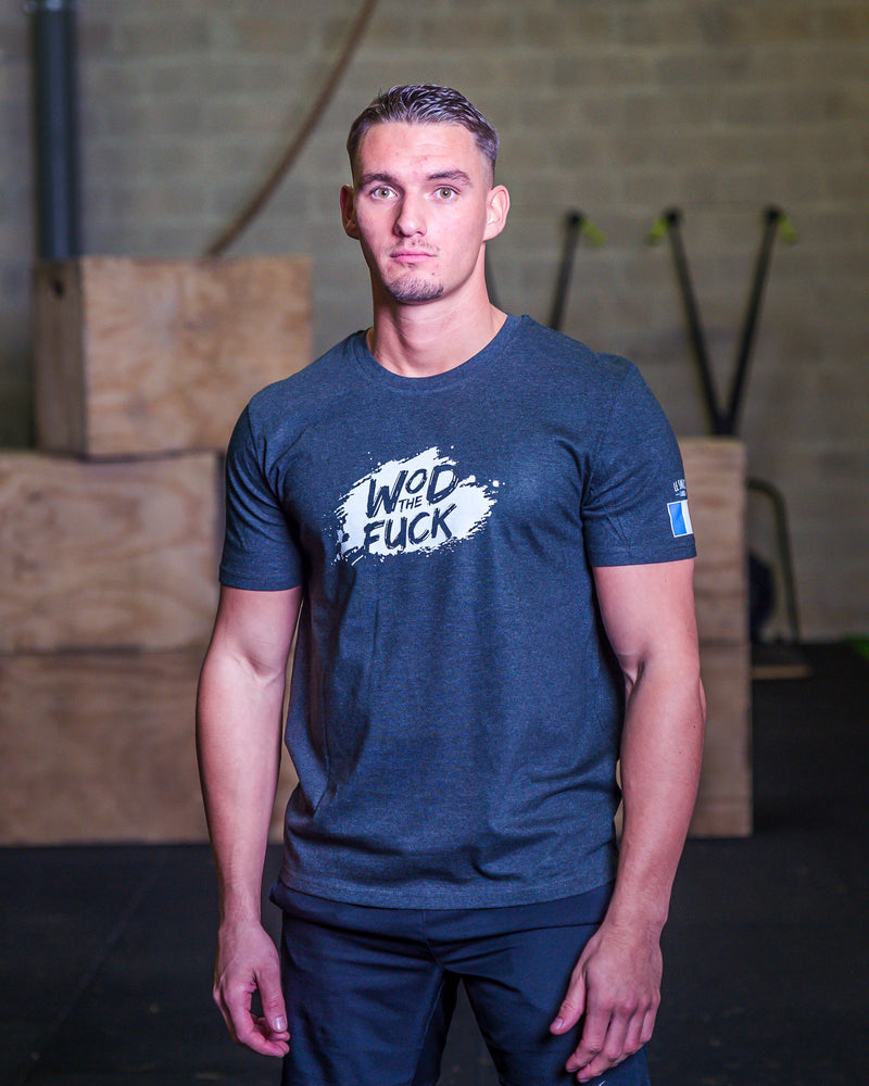 T-Shirt Homme Cross Training – WOD The Fuck — Navy — photo originale portée, vue face