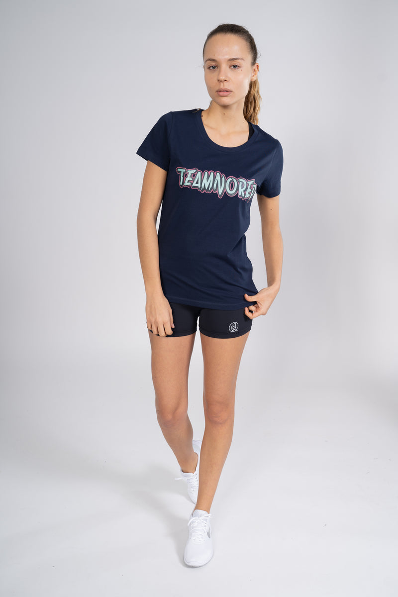 T-Shirt Femme Cross Training – Team No Rep Coton Bio — Noir — photo originale portée, vue face