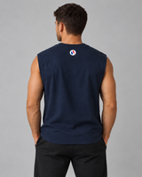 Débardeur Snatch Evolution navy, vue de dos en studio gris — visuel généré