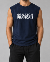 Débardeur Snatch Evolution navy porté de face, studio gris — visuel généré