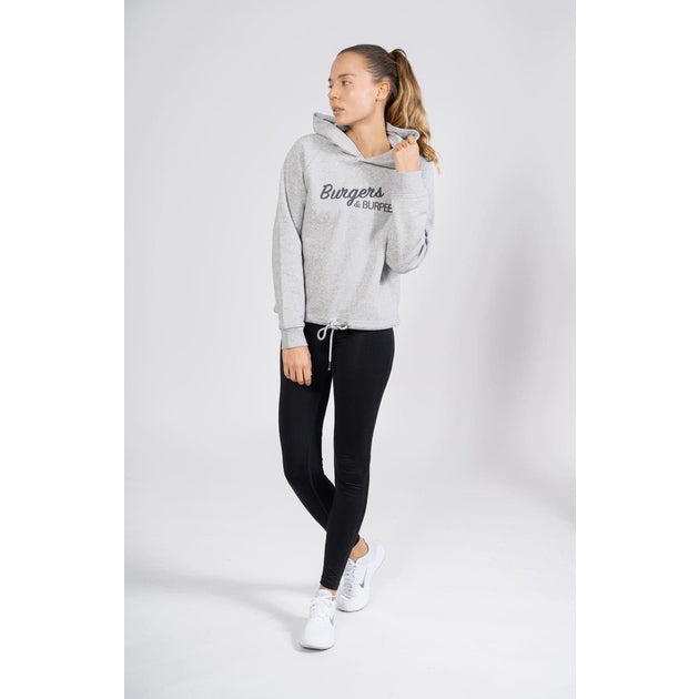 Sweat femme cross training Burgers & Burpees – vue face – coloris Gris chiné – Le Snatch Français