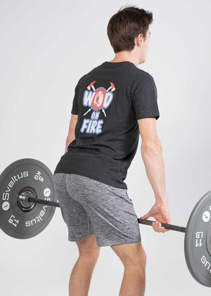 T-shirt homme cross training WOD On Fire – coloris Noir chiné – vue dos – Le Snatch Français
